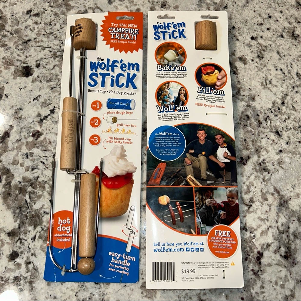 Wolf'em Stick Campfire Biscuit Cup Hotdog Roaster Cooking Tool Marshmallow Stick